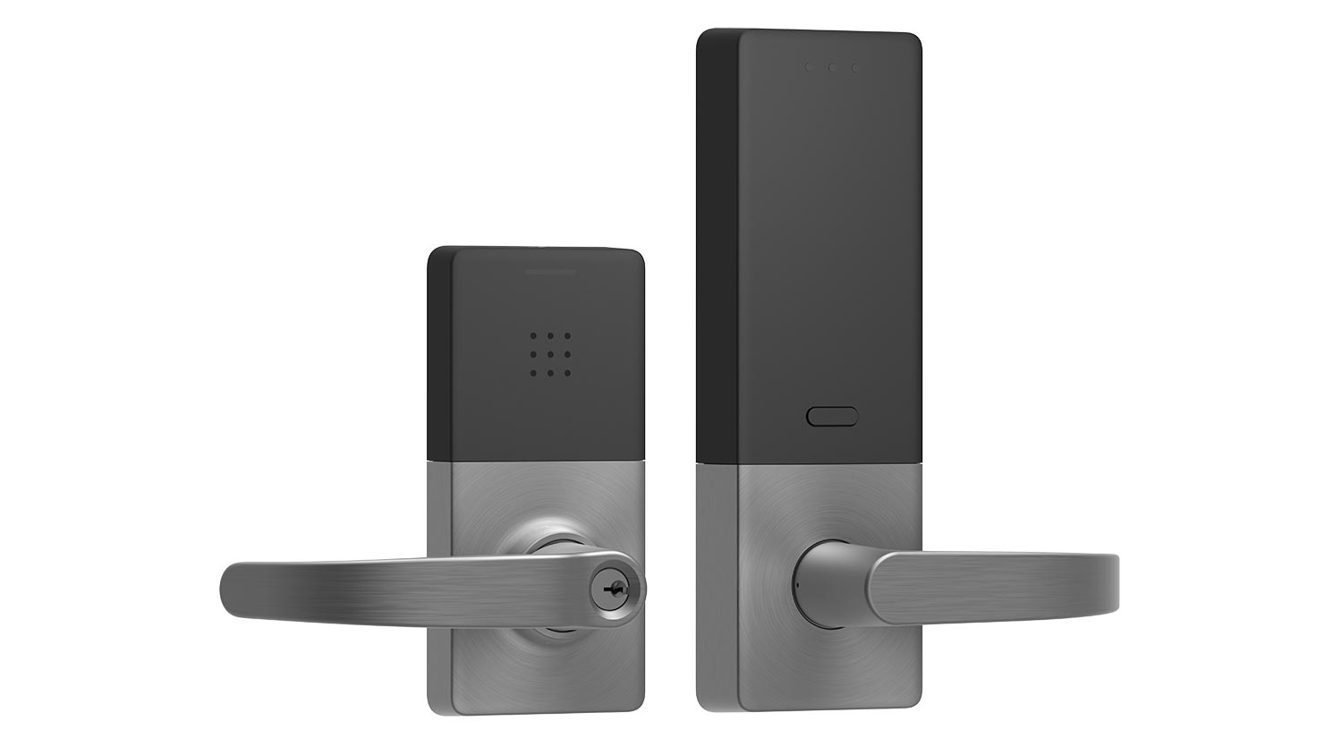 Electronic door lock hardware with a keypad and metal lever